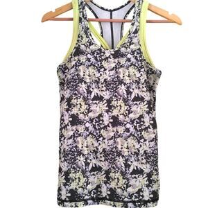 Lululemon Racerback Tank - Size 8-Black/Yellow Floral Print-EUC